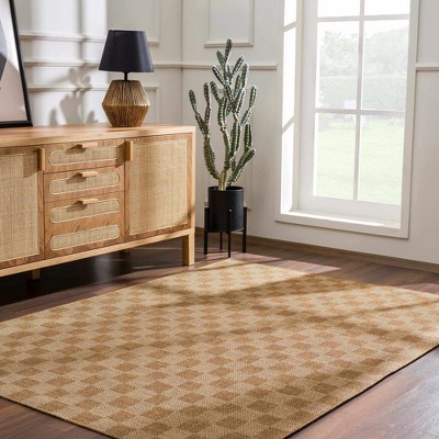 Kuval Camel Checkered Polypropylene Runner Rug 2'7" x 7'3"