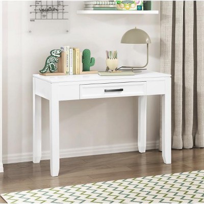 Vynxaria Wooden Writing Desk with Drawer in White Finish 1pc Storage Solution for Home Office Dorm Small Workspaces