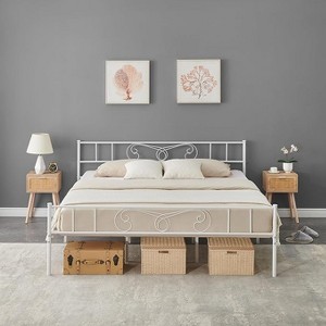 Metal Bed Frame Platform with Headboard and Footboard, Metal Bed Mattress Foundation, King Bed Frame with Storage, Easy Assembly, No Box Spring Needed - 1 of 4