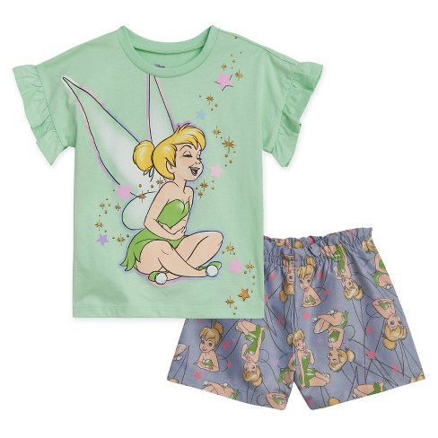 Disney Classics Tinker Bell Toddler Girls T-shirt And Chambray Bike Shorts Outfit  Set Green / Blue 4t : Target