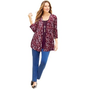 Catherines Women's Plus Size Cardigan And Tank One Piece Top - 1 of 2
