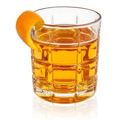 Plaid Pattern Clear Glass Whiskey Tumblers, Set of 4, 13.5 oz