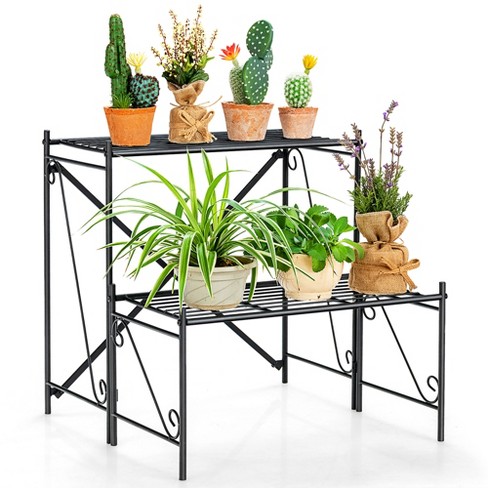 Costway Heavy Duty 2 Tier Metal Flower Pot Rack Plant Display