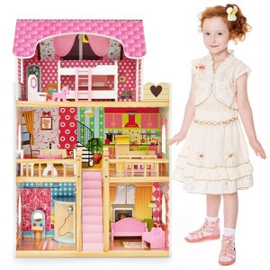 Costzon Dollhouse, Toy Family House with 15 Furniture Pieces & Accessories, Cottage Playhouse Set for Toddlers, Nursery, Gift for Girls & Boys 3+ - 1 of 4