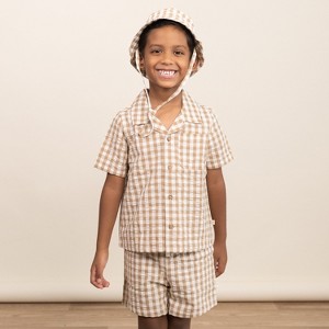 Makemake Organics Organic Shirt & Shorts Set - Brown Chequered , 3-4 Years - 1 of 4