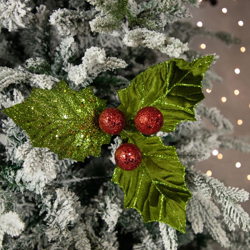 Northlight 19" Glittered Holly with Berry Christmas Stem Spray, 2 of 5