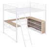 Twin/Full Size Metal Loft Bed with 3 Layers of Shelves and L-Shaped Desk - ModernLuxe - 4 of 4