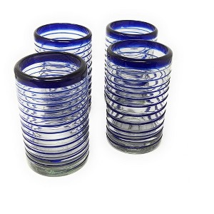 Dos Sueños Mexican Hand Blown Drinking Glasses - Blue Spiral - 14oz - Set of 4 - 1 of 3