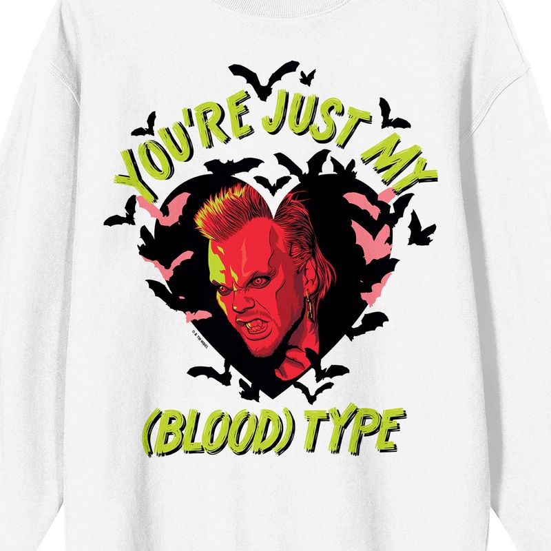 Lost Boys David You're Just My (Blood) Type Crew Neck Long Sleeve Adult White Sweatshirt, 2 of 4