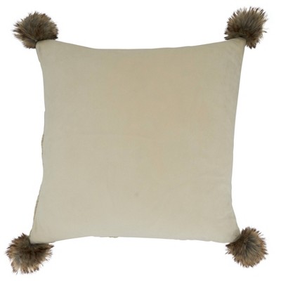 White Cable Knit Pom Pom Square Throw Pillow