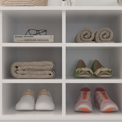 White MDF Wide Hall Tree with Shoe Cubbies and Hooks