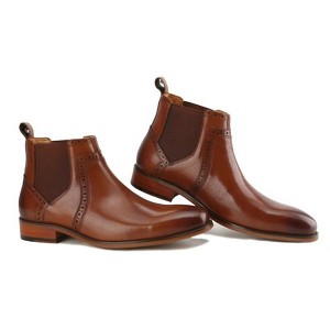 Gino Vitale | Men's Handcrafted Genuine Leather Chelsea Brogue Dress Boot - 1 of 3