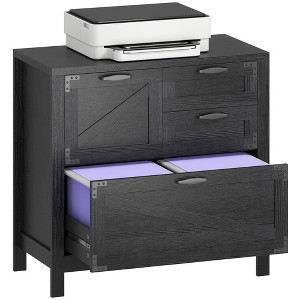 HOMCOM 4 Drawer File Cabinet, Farmhouse Lateral Filing Cabinet with Adjustable Hanging Rails for Letter/A4/Legal Size Files, Printer Stand, Black - 1 of 4
