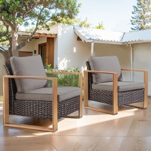 Wicker Patio Chairs Set of 2,Oversize Outdoor Patio Chairs with High Backrest Metal Armrest, All Weather PE Rattan Outdoor Seating for Porch Backyard - 1 of 4