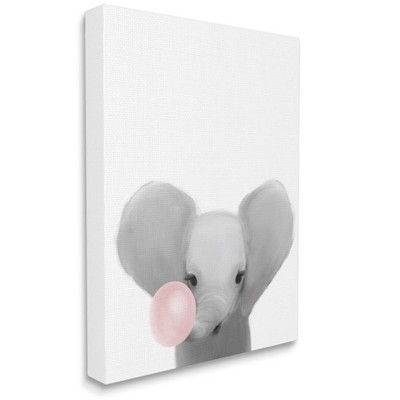 Stupell Industries Baby Elephant with Pink Bubble Gum Safari Animal