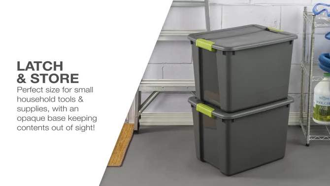 Sterilite Rectangular Plastic Latching Tote Storage Container with Indexed Lid and Green Molded Handles for Home Organization, 2 of 9, play video
