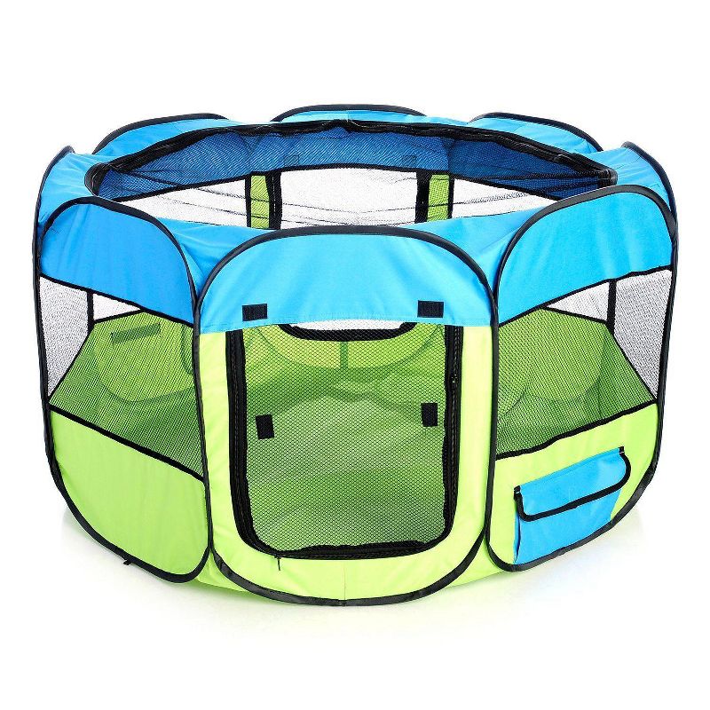 Pet Life All-Terrain Lightweight Easy Folding Wire-Framed Collapsible Travel Dog Playpen - Blue, 2 of 7