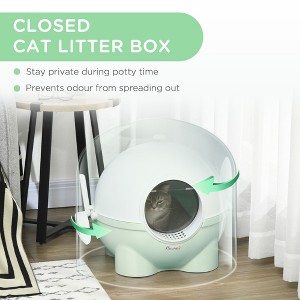 MaseiKar Hooded Cat Litter Box, Large Kitty Litter Pan with Lid, Scoop, Leaking Sand Pedal, Top Handle, Light Green - 1 of 4
