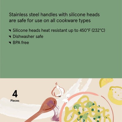 4pc Silicone/Stainless Steel Kitchen Utensil Set Champagne - Figmint