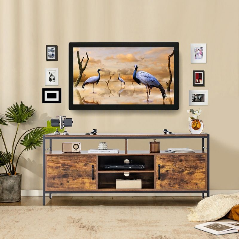 Costway Industrial TV Stand for TVs up to 65'' Media Center w/ Cabinets & Adjustable Shelf, 4 of 11
