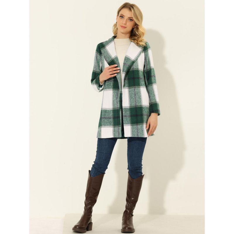 Allegra K Women's Shawl Collar Check Belted Wrap Plaid Coat with Pockets, 2 of 6
