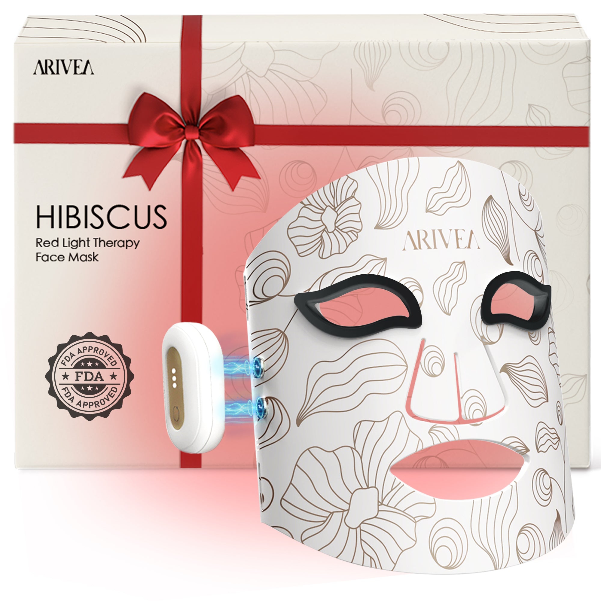 Arivea Wireless Red Light Therapy Mask for Face, LED Light Therapy for Anti-Aging & Skin Rejuvenation, Rechargeable – White