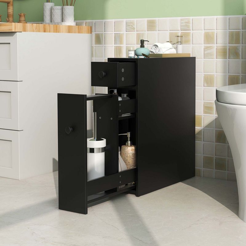 Costway Bathroom Floor Cabinet Toilet Narrow Storage Organizer with Flip Top Black, 2 of 11