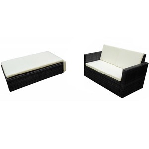 vidaXL Garden Sofa Set Black and White Sofa with Cream Cushions - 1 of 4