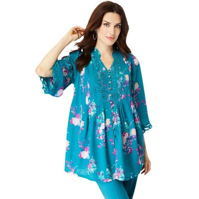 Roaman's Women's Plus Size Juliet Lace Big Shirt