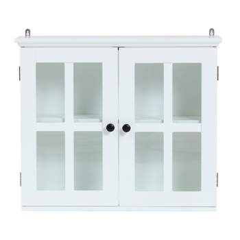 LuxenHome White MDF Wood Glass Pane Bathroom Wall Cabinet