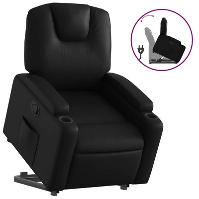 vidaXL Black Faux Leather Power Lift Recliner Chair - Motorized Elderly Stand Up Assistance, Cup Holders, Manual Recline to 135°