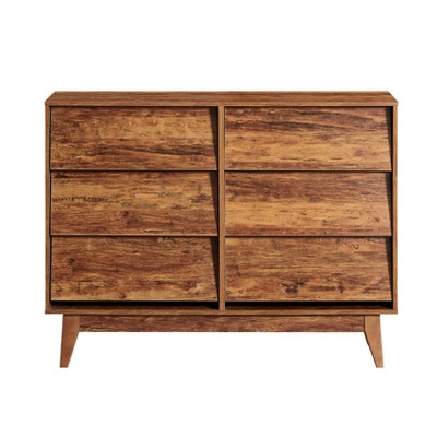 VYNXARIA Timeless Elegance Unveiled Brown Brown: 6 - Drawer Double Dresser with Vintage - Style and Bevel Design