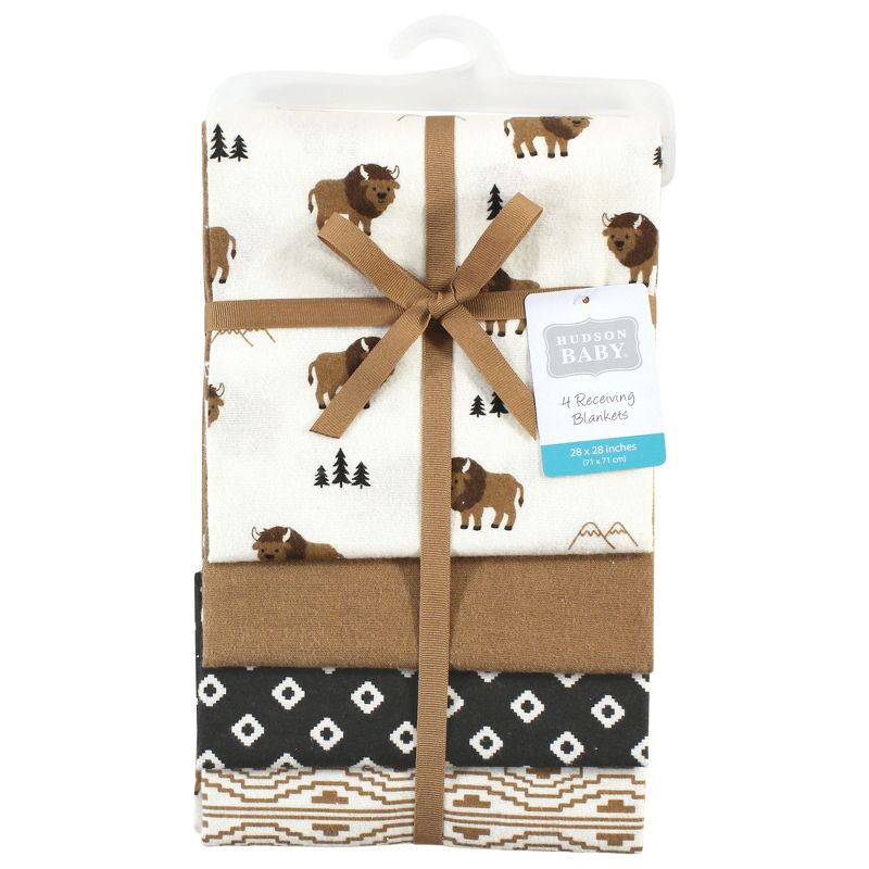Hudson Baby Infant Boy Cotton Rich Flannel Receiving Blankets, Wild Buffalo, One Size, 2 of 7