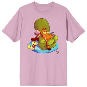 Garfield Characters Lounging Crew Neck Short Sleeve Cradle Pink Men's T-shirt - 1 of 2