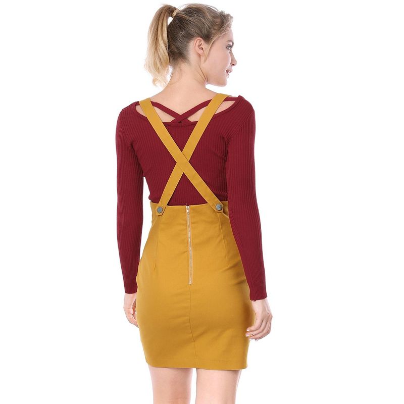 Allegra K Women's Button Decor High Waist Straight Braces Suspender Skirt, 6 of 8