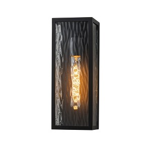 ALOADECOR H13" Modern Black Outdoor Wall Sconce with Water Ripple Glass and Dusk to Dawn Sensor Open Bottom Waterproof Porch Light Fixture - 1 of 4