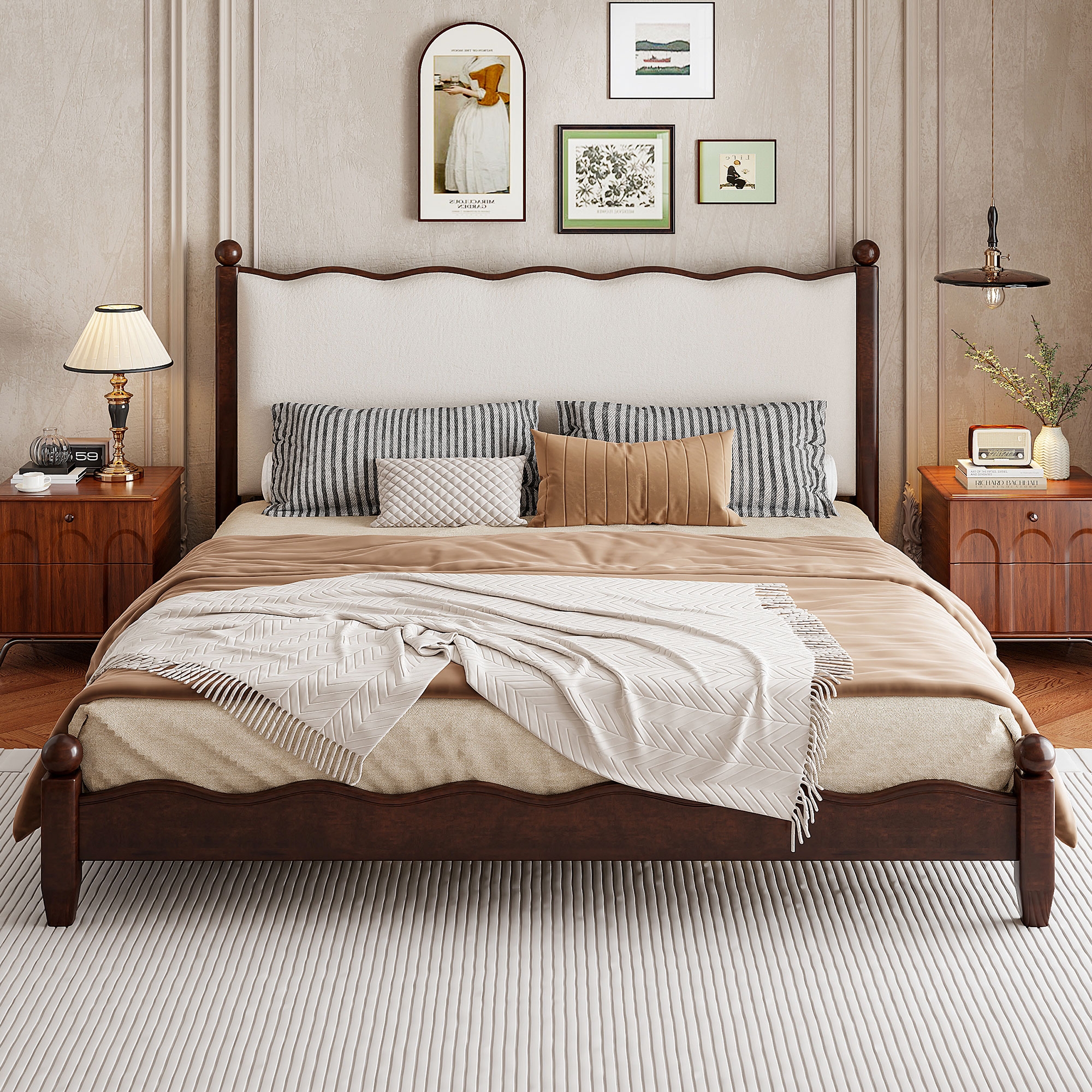 Queen Size Platform Bed Frame Upholstered Headboard - ModernLuxe