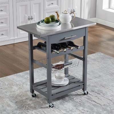 LunaLulinlk Mobile Rolling Kitchen Island Trolley Serving Cart with Underneath Drawer
