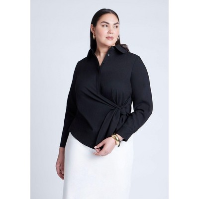 ELOQUII Women's Plus Size Hip Tie Collared Shirt