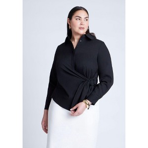 ELOQUII Women's Plus Size Hip Tie Collared Shirt - 1 of 4