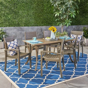 Christopher Knight Home Anchor Outdoor Slatted Acacia Wood 7 Piece Dining Set - 1 of 4