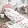 Twin Bed Frame with Round Boucle Headboard, Upholstered Arch-Shaped Design in Soft Pink, Modern Kids Wooden Slats Bed,  Easy Assembly - 4 of 4