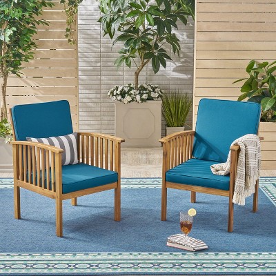 Set of 2 Outside Club Chair Water Resistant Fabric with Acacia Wood-Christopher Knight Home