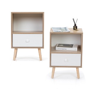Mid-Century Wood Nightstand Set of 2, Bed Sofa Side Table with Drawer and Shelf, Modern End Table for Living Room Bedroom Office - 1 of 1
