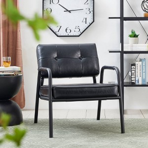 Mid-Century Modern Leatherette Arm Accent Chair Frosted Black Metal Frame - Glitzhome - 1 of 4