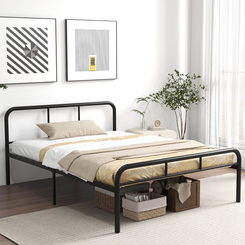 Tangkula Full Size Bed Frame Metal Platform Bed Base w/ Headboard & Footboard Black, 4 of 11