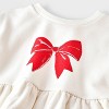 Baby Girls' 2pc Holiday Bow Fleece Sweatshirt and Gingham Leggings Set - Cat & Jack™ Cream - 3 of 4