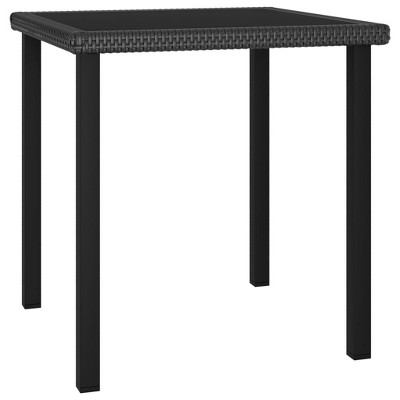 vidaXL Black Poly Rattan Patio Dining Table 27.6"x27.6"x28.7" with Tempered Glass Top - Modern Design - Easy to Clean - Lightweight & Durable