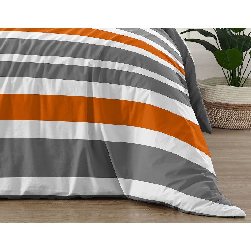 3pc Stripe Full/Queen Kids&#39; Comforter Bedding Set Gray and Orange - Sweet Jojo Designs, 4 of 8