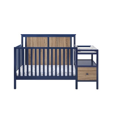 VYNXARIA 4-in-1 Crib and Changer Combo Midnight Blue/Vintage Walnut